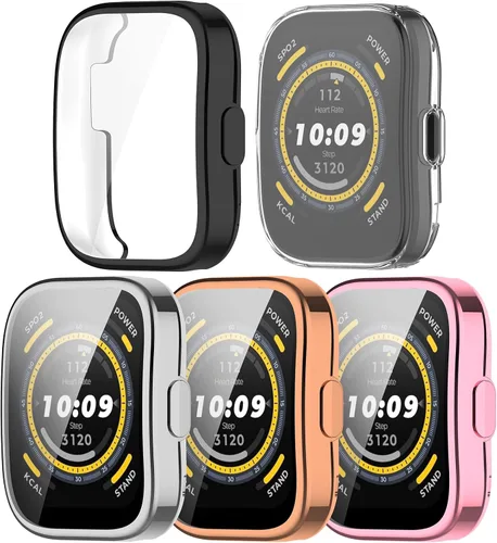 TenCloud Paquete de 3 fundas protectoras de pantalla compatibles con Amazfit Bip 5, TPU suave, protección completa (5 colores)