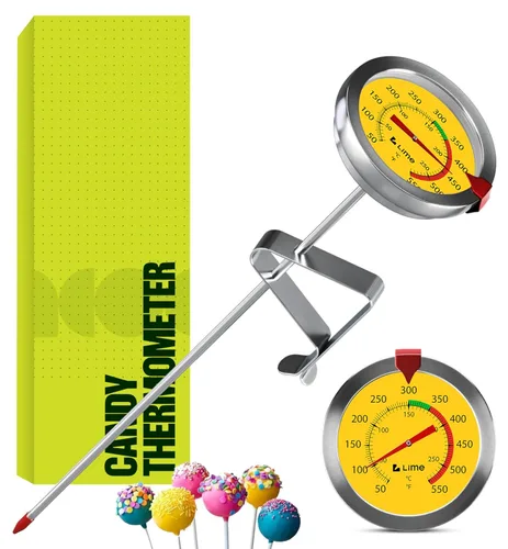 Termómetro de caramelo con clip para olla, termómetro de aceite para freír y hacer velas, color amarillo Clásico - Amarillo