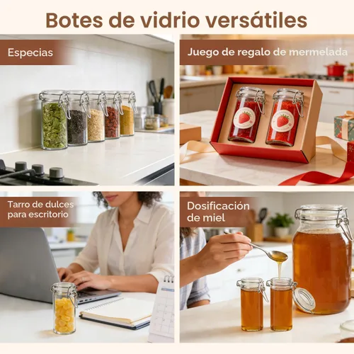 Miniatura 8 de ComSaf Tarros de vidrio para especias de 4 onzas con tapas herméticas de abrazadera, paquete de 6 recipientes de vidrio pequeños para almacenamiento
