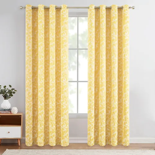 Miniatura 3 de Leeva Cortinas modernas y pesadas para dormitorio, juego de paneles de cortinas con patrón jacquard amarillo brillante para sala de estar, cortinas
