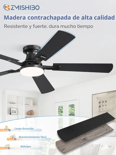 Miniatura 5 de ZMISHIBO Ventilador de techo de 52 pulgadas con luz, aplicación y control remoto, perfil bajo de montaje empotrado, luz LED regulable de 20 W, motor