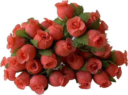 Miniatura 6 de GiftWrap Etc. Rosas artificiales de seda coral – 12 mini ramos de 12 capullos de rosa, 144 capullos de rosa en total, boda, recepción, aniversario