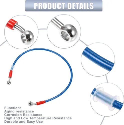 Miniatura 4 de X AUTOHAUX 25.6 in 25.59" Longitud 0.394 in ID motocicleta freno hidráulico tubo manguera aceite tubo 28° 0° acero inoxidable trenzado cable