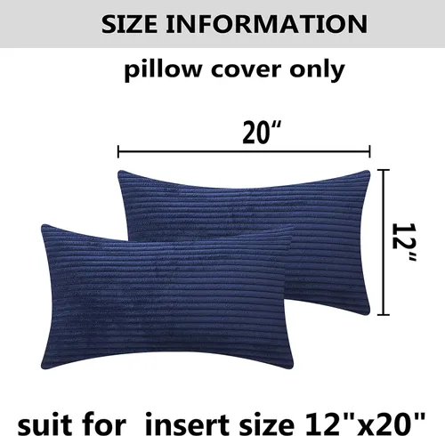Miniatura 5 de Home Brilliant Fundas de almohada decorativas de terciopelo a rayas de 12 x 20 pulgadas, rectangular, 12 x 20 pulgadas, color azul marino