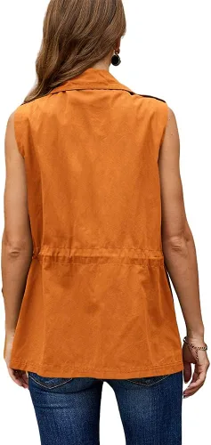 Miniatura 4 de Koodred - Chaleco militar casual para mujer, ligero, sin mangas, con cordón, con bolsillos