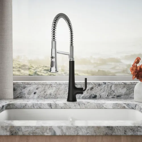 Miniatura 4 de KOHLER 23765-CBL Tone Grifo de Cocina Semiprofesional, Negro Mate/Cromo Pulido Cromo pulido con negro mate