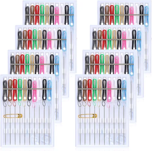 Miniatura 8 de MTLEE 14 cajas, 140 piezas Mini kit de costura de arreglo rápido fácil aguja pre-enhebrada kit personal básico soporte de aguja enhebrada