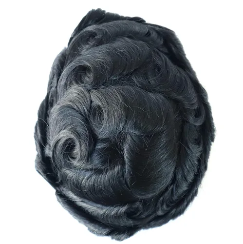 HAIR NATURE Toupee para hombres, sistema de reemplazo de cabello humano, pelo negro, piel de polietileno #1