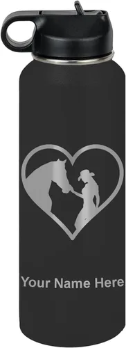 Miniatura 20 de LaserGram Botella de agua personalizada, corazón de vaquera de caballo, acero inoxidable de doble pared aislada al vacío con popote superior, regalo