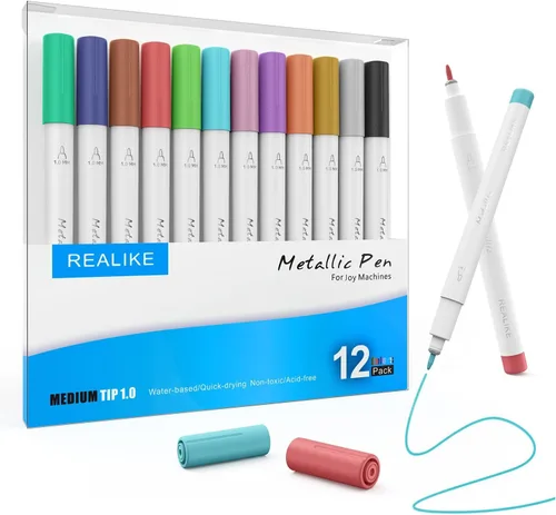 REALIKE Bolígrafos metálicos compatibles con Cricut Joy/Xtra, juego de 12 rotuladores multicolor (punta de 1.0)