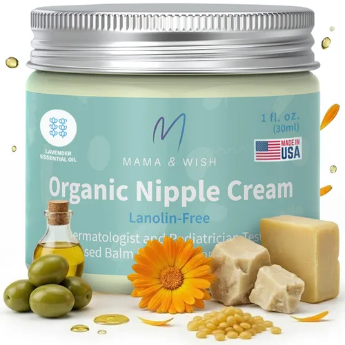 Mama & Wish® Crema orgánica para pezones segura para la lactancia materna, bálsamo para pezones para lactancia materna, sin lanolina, esenciales de