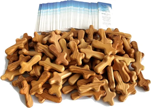 Miniatura 8 de Paquete de 100 cruces de bolsillo de madera de olivo de Belén de tamaño mediano – Cruces auténticas de Belén para la comodidad de la tierra santa