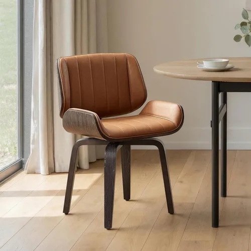 Miniatura 12 de Zouron Silla de comedor giratoria, silla de comedor tapizada de piel sintética con patas de madera, silla auxiliar moderna de mediados de siglo