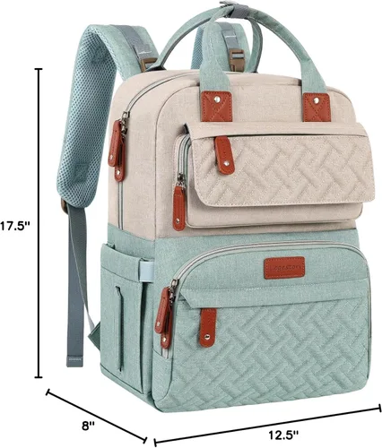 Miniatura 10 de Legestori Mochila para pañales, bolsa de pañales para bebé niña con bolsillos aislados y correas para cochecito, Verde, Grande, Casual