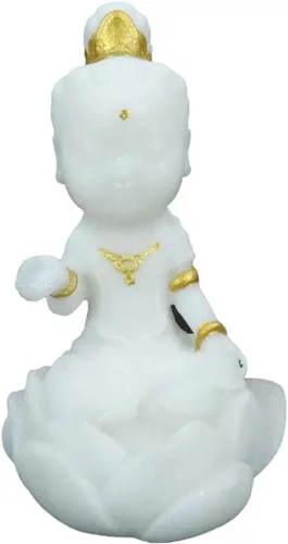 Miniatura 9 de Ebros Gift Pequeño Feng Shui Cultural Art Fortuna Charm Blanco y Oro Buda Figurita Bodhisattva Hotei Mini Budas Talismán Escultura