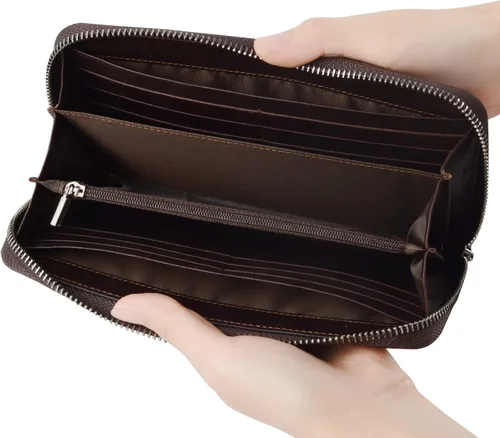 Miniatura 52 de VISOUL Cartera larga de cuero con cremallera para hombres y mujeres con bloqueo RFID, cartera larga de embrague grande con cremallera, Negro