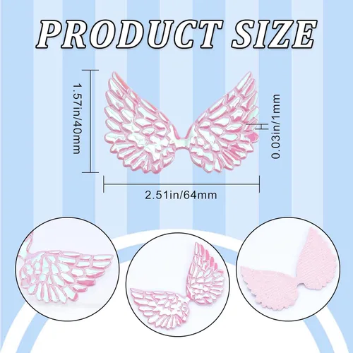 Miniatura 2 de GORGECRAFT 40 piezas de alas de ángel láser de 2.5 pulgadas, parches de alas en relieve, apliques rosados, mini alas para manualidades, accesorios