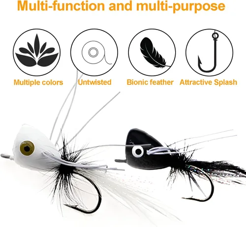 Miniatura 5 de Poppers de Pesca con Mosca Moscas Secas de Pesca con Mosca Señuelos de Pesca en Superficie Moscas Popper para Lubina Señuelos de Insectos Cebo A: 10