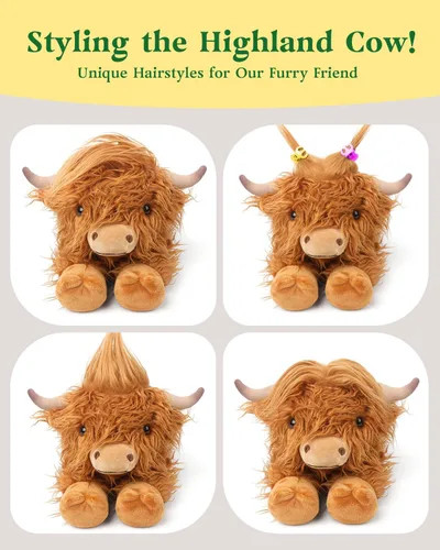 Miniatura 4 de Cuckool Highland Cow - Animales de peluche, adorable animal de peluche esponjoso de ganado de las tierras altas, lindo peluche suave de vaca