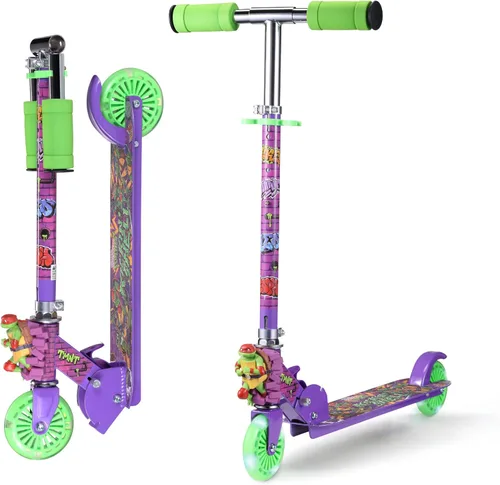 TMNT - Patinete de patada de 2 ruedas con ruedas que se iluminan – Plegable, plataforma antideslizante, paseo cómodo y suave