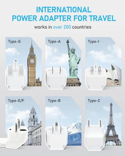 Miniatura 2 de Convertidor de voltaje de 220 V a 110 V de EE. UU. a Europa, convertidor de voltaje de 2000 W para viajes europeos con 3 puertos AC 2 USB-C 2 USB-A