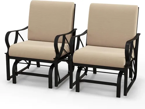 Tangkula Planeador de patio al aire libre, silla deslizante con marco de metal con cojín, silla ergonómica para patio al aire libre para una sola