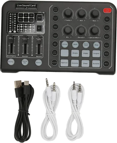Miniatura 7 de Diydeg Tarjeta de sonido externa en vivo, mezclador de audio profesional, cambiador de voz con afinación electrónica de 12 pasos, reducción
