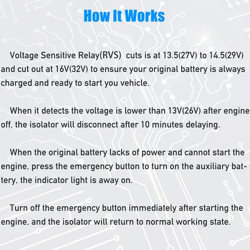 Miniatura 7 de Aislador inteligente de doble batería, 12 V/24 V, relé sensible al voltaje universal de 250 amperios - VSR para automóvil, RV, ATV, UTV, cámper