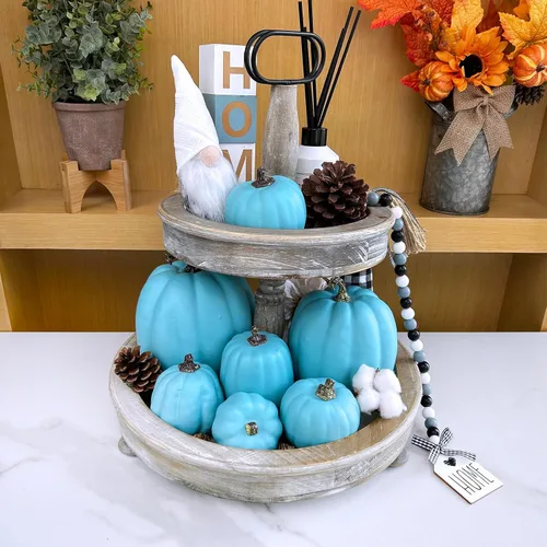 Miniatura 3 de Winlyn 7 Piezas Calabazas Artificiales Surtidas de Color Azul Verdoso para Halloween, Calabazas Decorativas Costeras de Espuma Falsas para Otoño