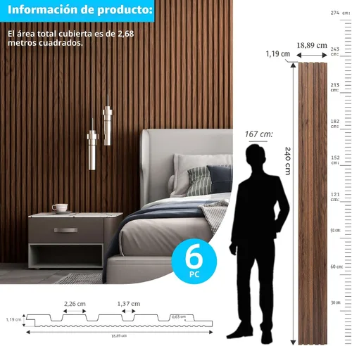 Miniatura 5 de Art3d Paneles de listones de madera de 6 piezas para decoración interior elegante y decoración de techo, panel texturizado 3D de MDF para techo