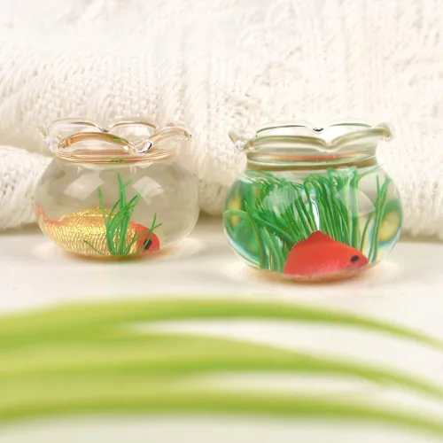 Miniatura 2 de Juego de 4 peceras de tamaño pequeño, la pecera de cristal redonda y cuadrada, accesorios de paisaje en miniatura, suministros de decoración
