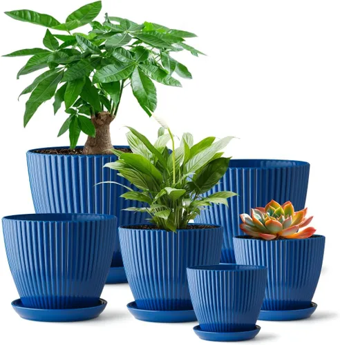 Miniatura 6 de RooTrimmer Macetas de Plástico Engrosado Negro de 7.5 Pulgadas con Platillos, Paquete de 6 Maceteros Modernos para Plántulas para Plantas