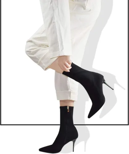 Miniatura 3 de vivianly Botines elásticos con punta puntiaguda, botas de tobillo a media pantorrilla, botas de tacón de aguja para mujer