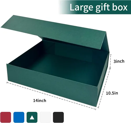 Miniatura 2 de YINUOYOUJIA Cajas de regalo de 13.8 x 10.5 x 3 pulgadas, caja de regalo grande con tapas, cinta y tarjeta, cajas de camisa plegables verdes, regalos