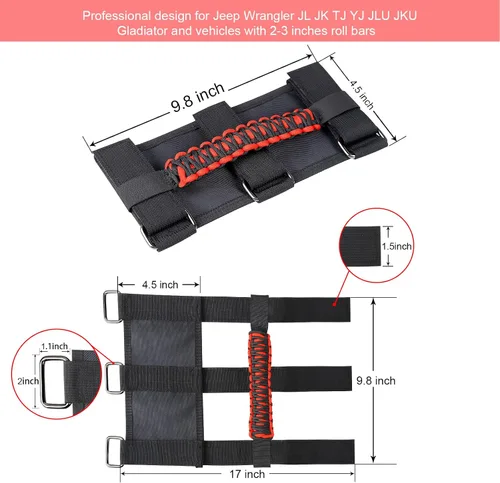 Miniatura 2 de Asas de agarre de barra estabilizadora, agarres de mano, accesorios, kits de agarre manual con paracord para Jeep Wrangler JL JK TJ YJ Gladiator