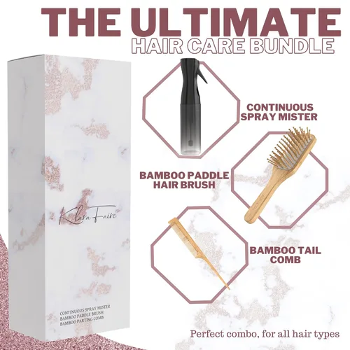Miniatura 2 de Cepillo de bambú, peines de cola de rata y botella rociadora de cabello Cepillo de bambú natural y peine de madera con botellas de spray de niebla