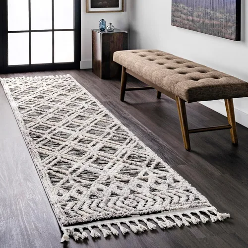 nuLOOM Alfombra de Área Ansley Marroquí con Borlas de 2 x 6 pies, Gris, diseño bohemio con textura alta-baja, pelo alto de felpa, resistente a las