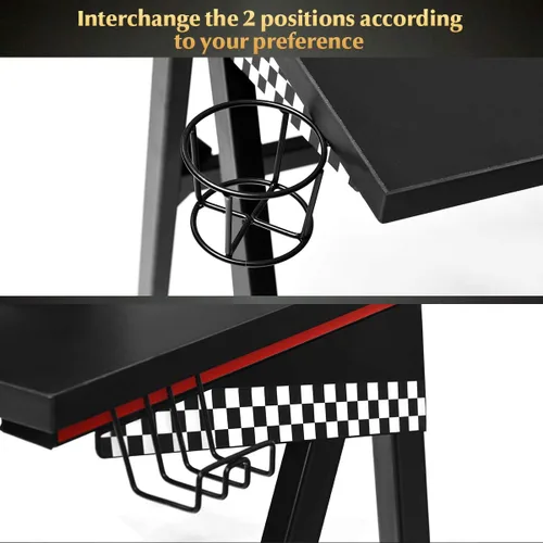 Miniatura 8 de Tangkula E Sports - Escritorio para computadora para videojuegos, estación de trabajo profesional para jugadores con soporte para tazas, gancho