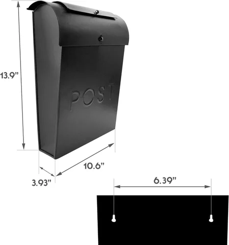 Miniatura 3 de NACH Buzón con bloqueo, 13.9 x 3.93 x 10.6 pulgadas, buzón negro con cerradura, soporte de pared para buzón colgante - El buzón con cerradura Emily