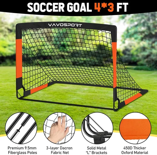 Miniatura 3 de VAVOSPORT Juego de porterías de fútbol para niños para patio trasero, 2 redes portátiles de 4 x 3 / 6 x 4 pies, mini equipo de entrenamiento