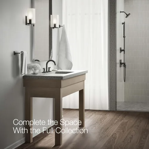 Miniatura 7 de KOHLER K-28125-4N-BL Venza® - Grifo para lavabo de baño, 3 agujeros con dos manijas de palanca y drenaje clicker, 0.5 GPM, negro mate
