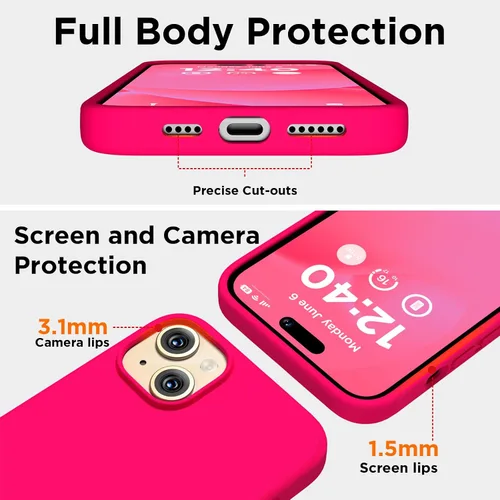 Miniatura 3 de Funda de silicona para iPhone 15 Plus, cubierta protectora resistente a golpes de cuerpo completo, forro de microfibra suave antiarañazos, funda