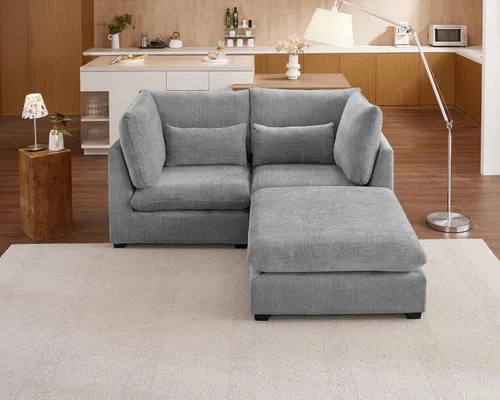 Miniatura 14 de Sofá Modular de Gran Tamaño, Sofá Seccional de Chenilla Nube Extra Profundo con Chaise Otomana, Sofá Esponjoso de Chenilla de 4 Plazas para Sala