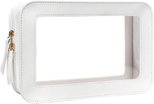 Bolsa de maquillaje transparente pequeña, aprobada por la TSA, bolsa de aseo portátil con cremallera, bolsa de viaje para cosméticos, estuche Blanco