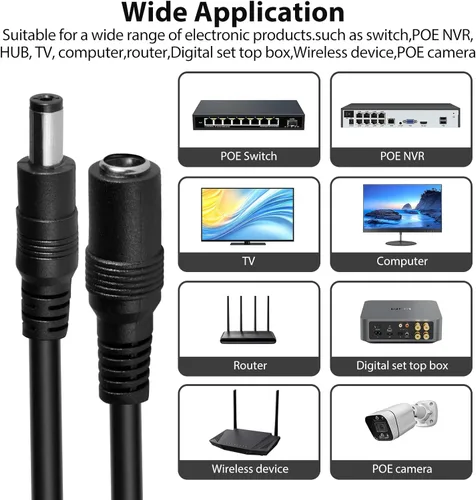 Miniatura 4 de Dc 12v CCTV Cable de extensión de alimentación 0.083x0.217 in para cámara de seguridad CCTV WiFi cámara de vigilancia IP NVR Dvr tira LED enrutador