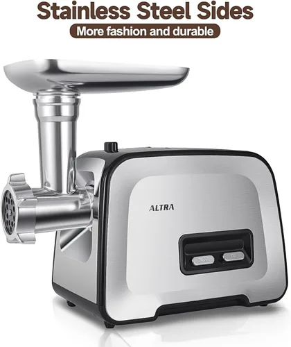 Miniatura 6 de ALTRA LIFE Picadora de carne eléctrica, relleno de salchichas máximo de 2800 W con 2 cuchillas, 3 platos, tubo de salchicha, rallador de queso