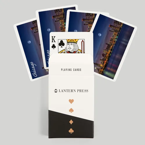 Miniatura 6 de Lantern Press Chicago, Illinois, Skyline por la noche (52 cartas de juego, baraja de cartas de tamaño póquer con comodines)