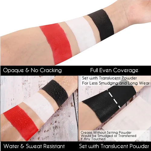 Miniatura 3 de CCBeauty Kit de maquillaje de payaso de Halloween, barra de pintura corporal blanca negra y roja, maquillaje de base de esqueleto bromista, base