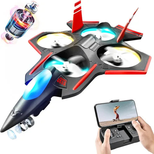 Avión RC sin escobillas BEZGAR con cámara | Avión de control remoto de 2.4GHz, drones de giro de 6 ejes para niños, helicóptero RC, caza de combate