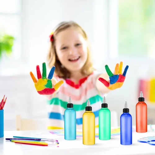 Miniatura 6 de Tanlade Paquete de 50 botellas redondas de plástico de 3.4 onzas con tapas, dispensador de aceite para campamento, botellas de pintura con tapas
